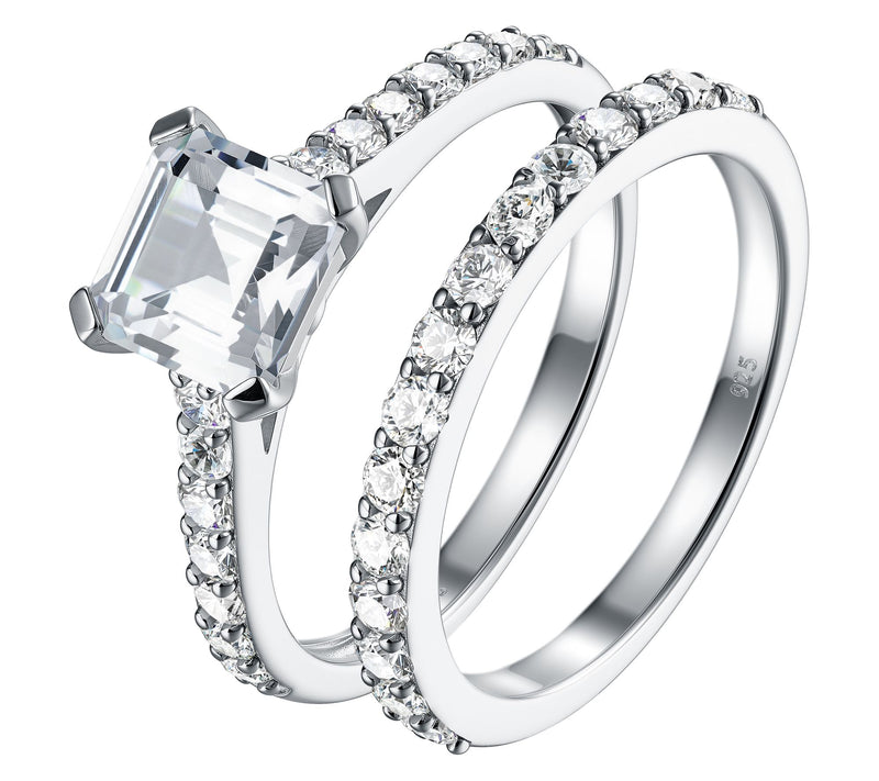 Diamonique 3.00 cttw Solitaire & Eternity RingSet, Sterling — View 2