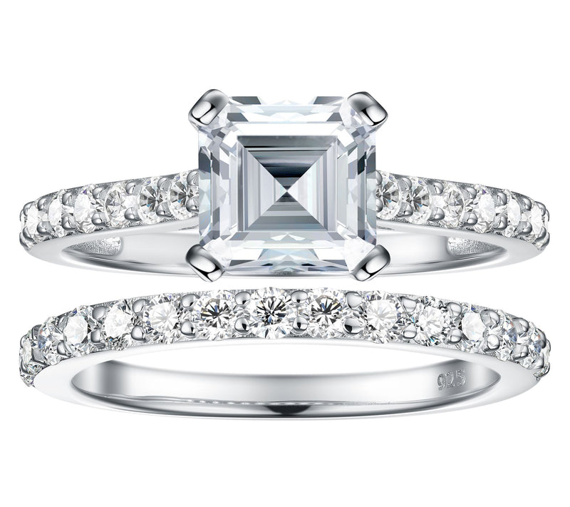 Diamonique 3.00 cttw Solitaire & Eternity RingSet, Sterling — Main view