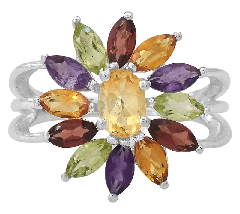 Affinity Gems Multi-Gemstones Cocktail Floral Ring, Sterling — View 2
