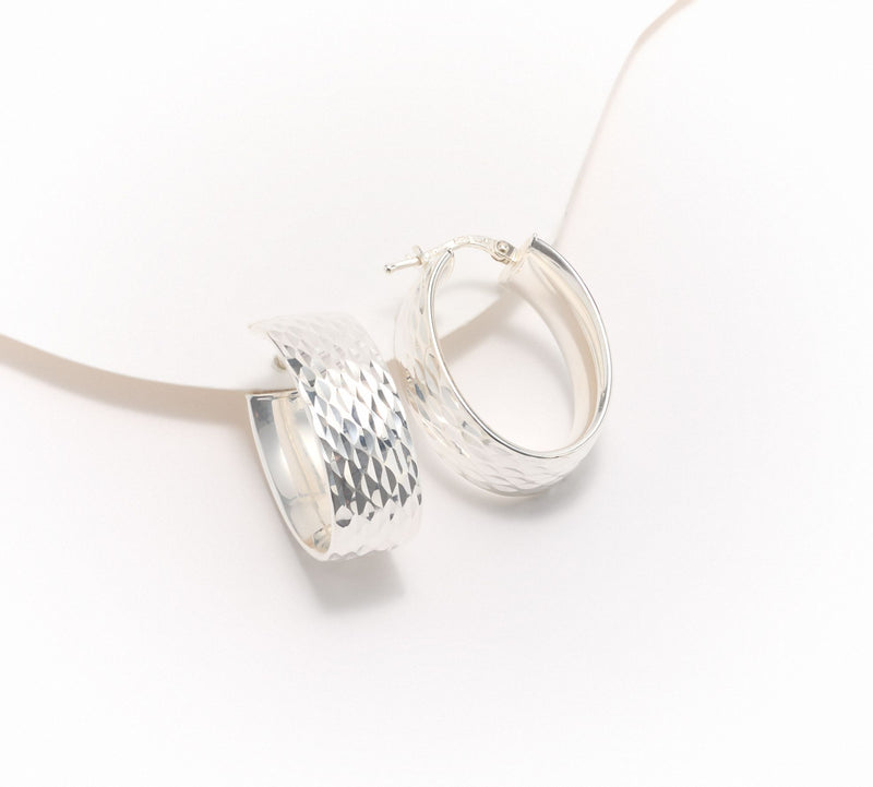 UltraFine 950 Silver Squared Oval 1" Hoop Earrings — View 6