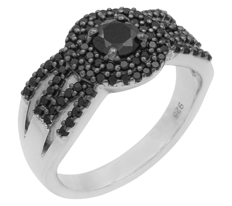 Affinity Gems Black Spinel Halo Ring, Sterling Silver — View 8