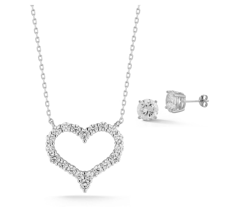 Sterlina Silver Open Heart Necklace & EarringsSet, Sterling — View 7