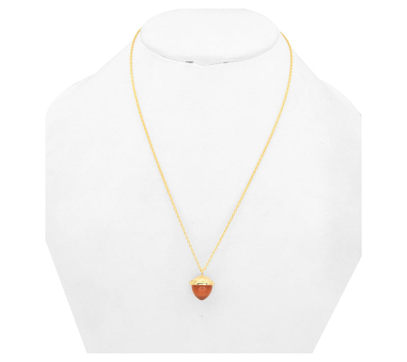 Affinity Gems Orange Chalcedony Pendant w/ Chain, 14K Plated — View 4
