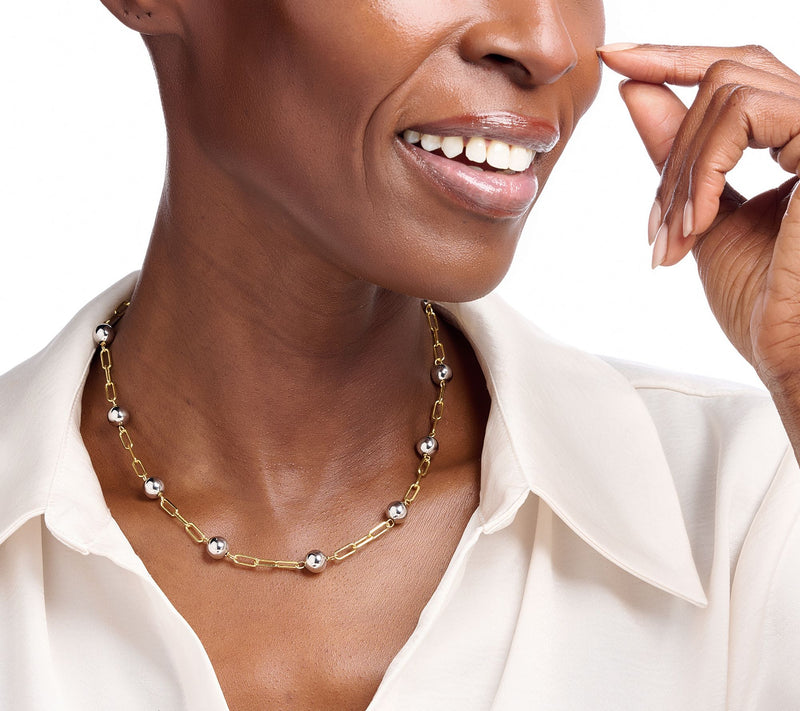 David Markstein Bronze 8mm Beaded Station 17+3" Paperclip Chain Necklace — View 16