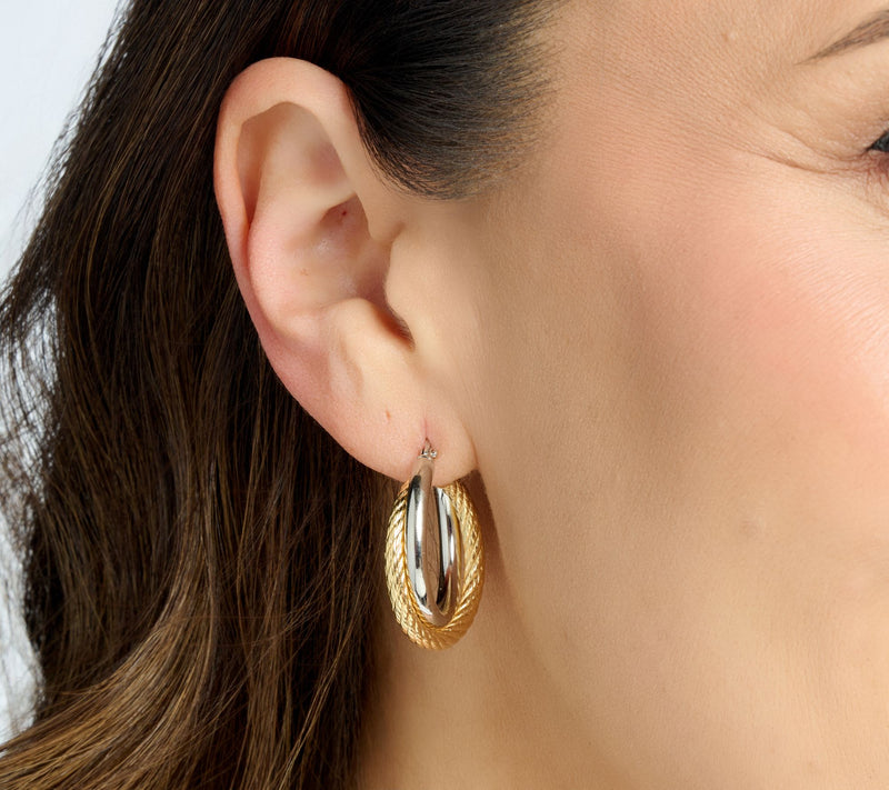David Markstein Bronze Double Twist Ribbed & Polished 1" Hoops — View 4