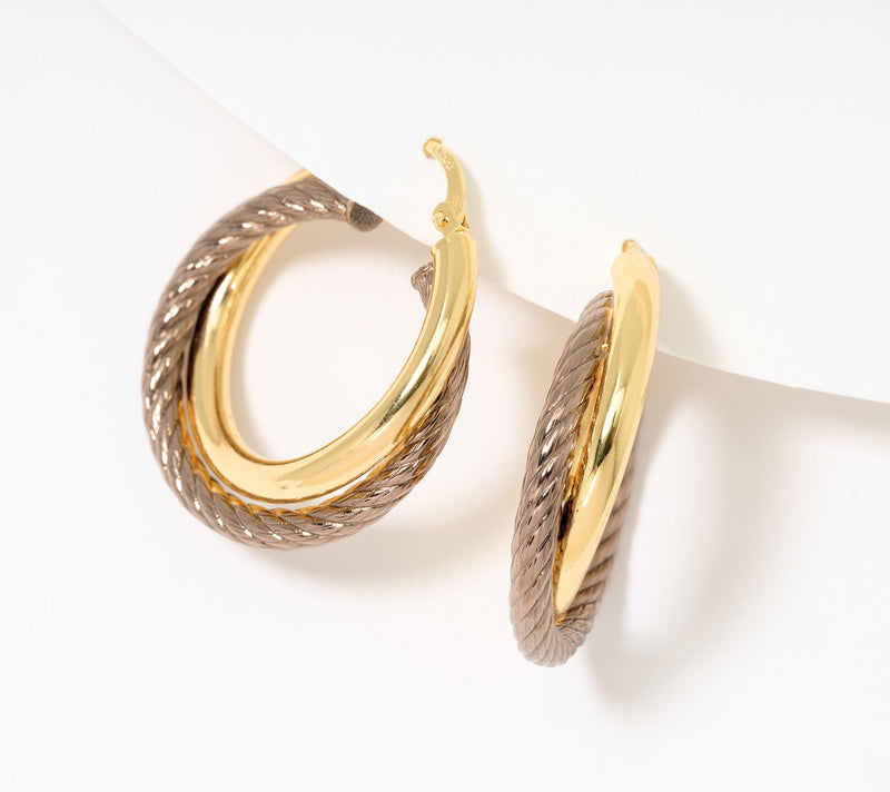 David Markstein Bronze Double Twist Ribbed & Polished 1" Hoops — View 13
