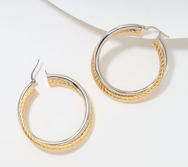 David Markstein Bronze Double Twist Ribbed & Polished 1 1/2" Hoops — View 3