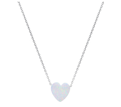 Sterling Silver Opal Heart Necklace