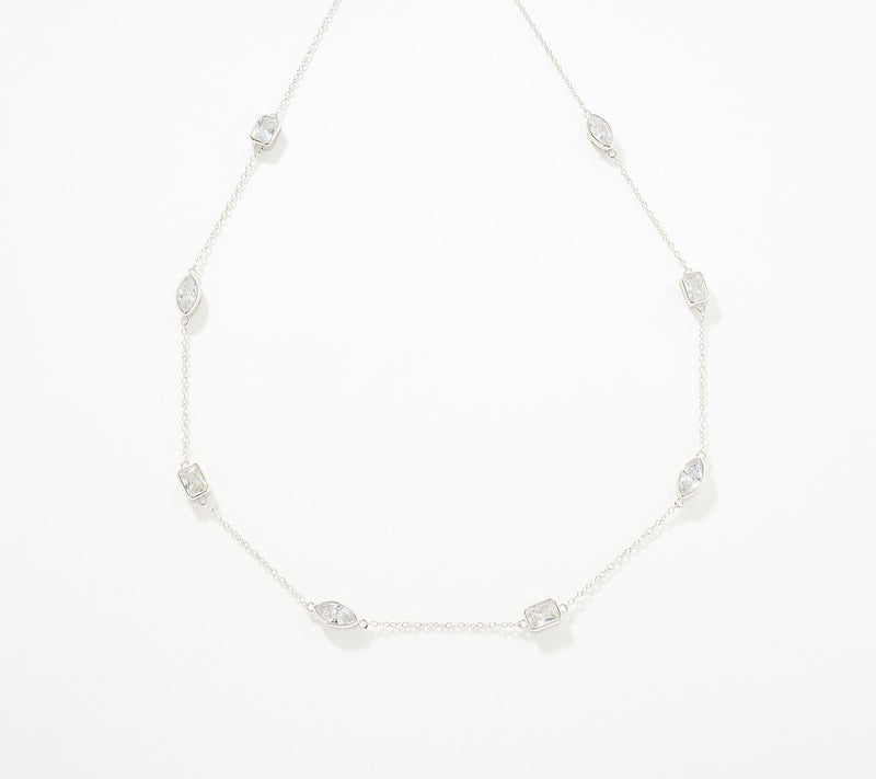Diamonique Classics Bezel Set Station Necklace, Sterling Silver — View 7
