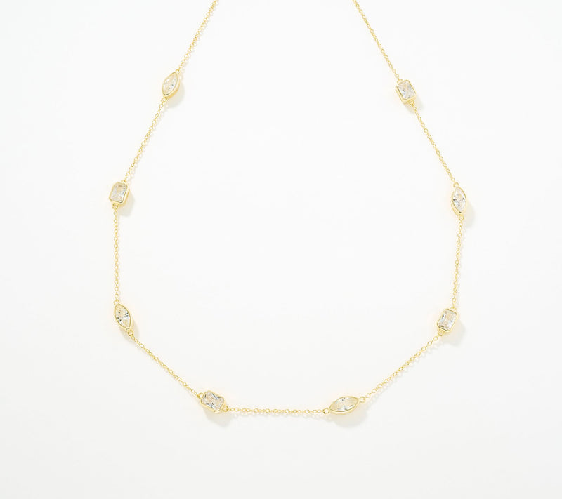 Diamonique Classics Bezel Set Station Necklace, Sterling Silver — View 8