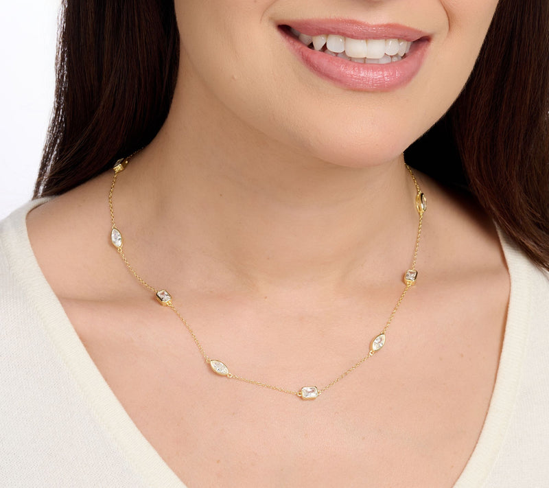 Diamonique Classics Bezel Set Station Necklace, Sterling Silver — View 4