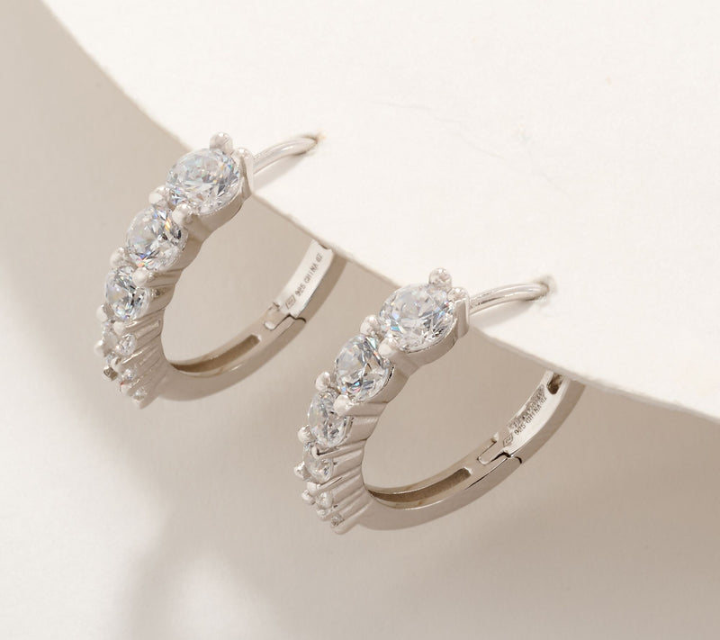 Diamonique Graduated Stone Huggie Hoop Earrings, Sterling Silver — View 6