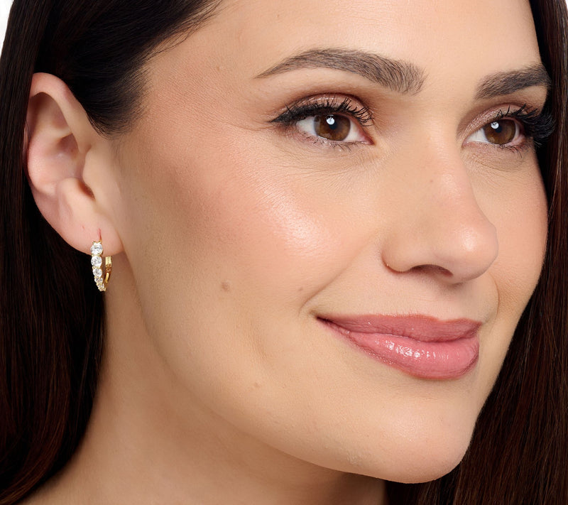 Diamonique Graduated Stone Huggie Hoop Earrings, Sterling Silver — View 3