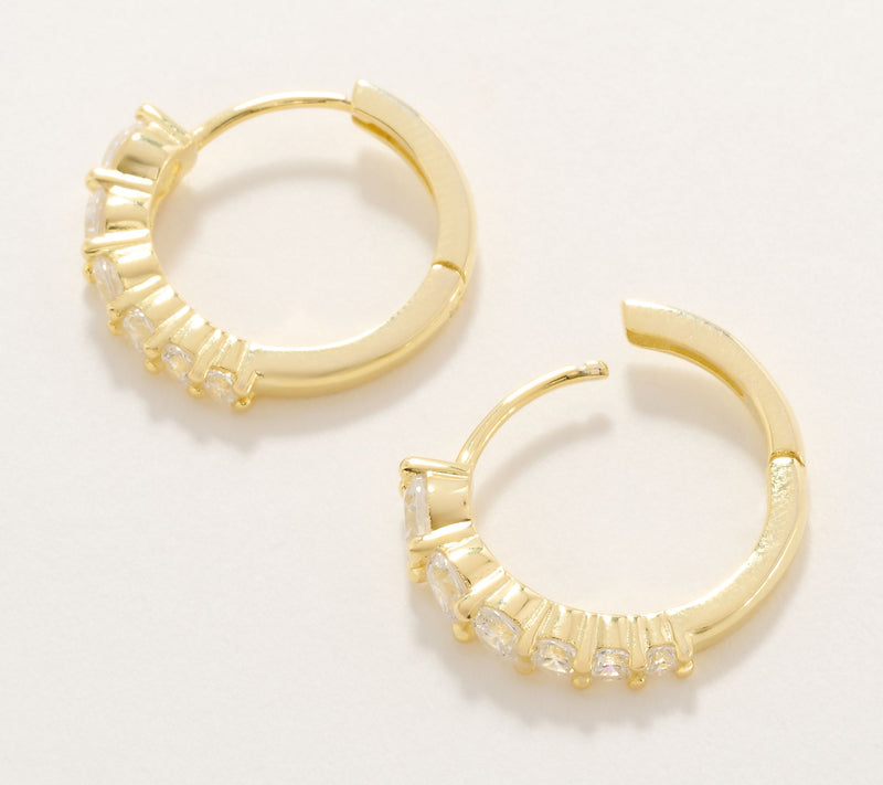 Diamonique Graduated Stone Huggie Hoop Earrings, Sterling Silver — View 2