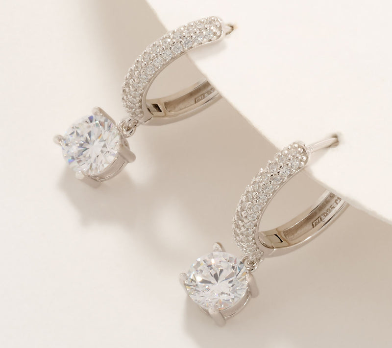 Diamonique Classics Pave Hoop with Dangle Stone Earrings — View 3