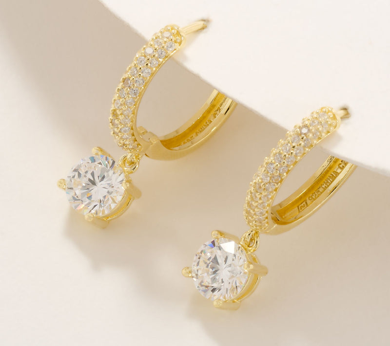 Diamonique Classics Pave Hoop with Dangle Stone Earrings — Main view