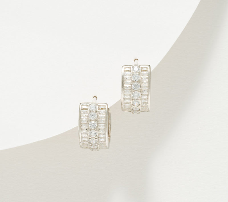 Diamonique Classics Baguette & Round Huggie Hoops, Sterling — View 5
