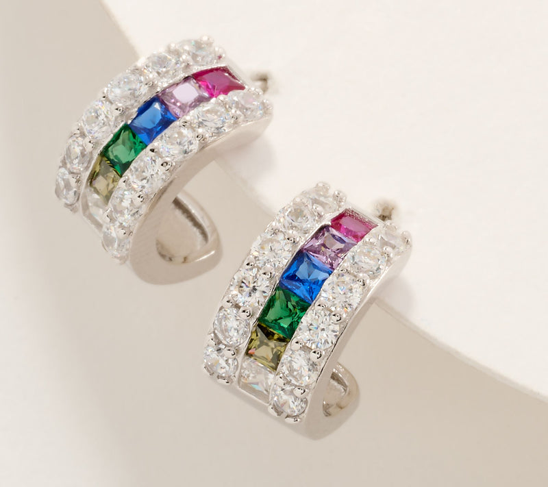 Diamonique Multi-Color Rondelle Hoop Earring, Sterling Silver — View 7