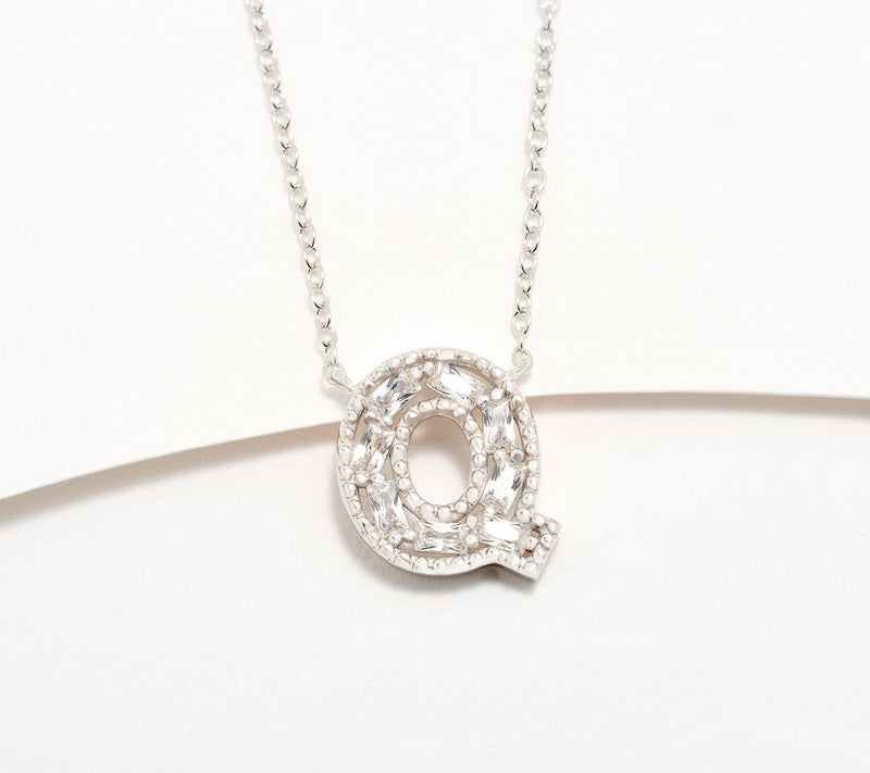 Diamonique Pave Initial Necklace, Sterling Silver — Main view