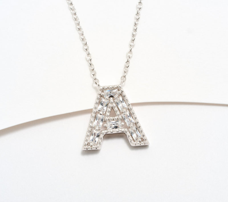 Diamonique Pave Initial Necklace, Sterling Silver — View 31