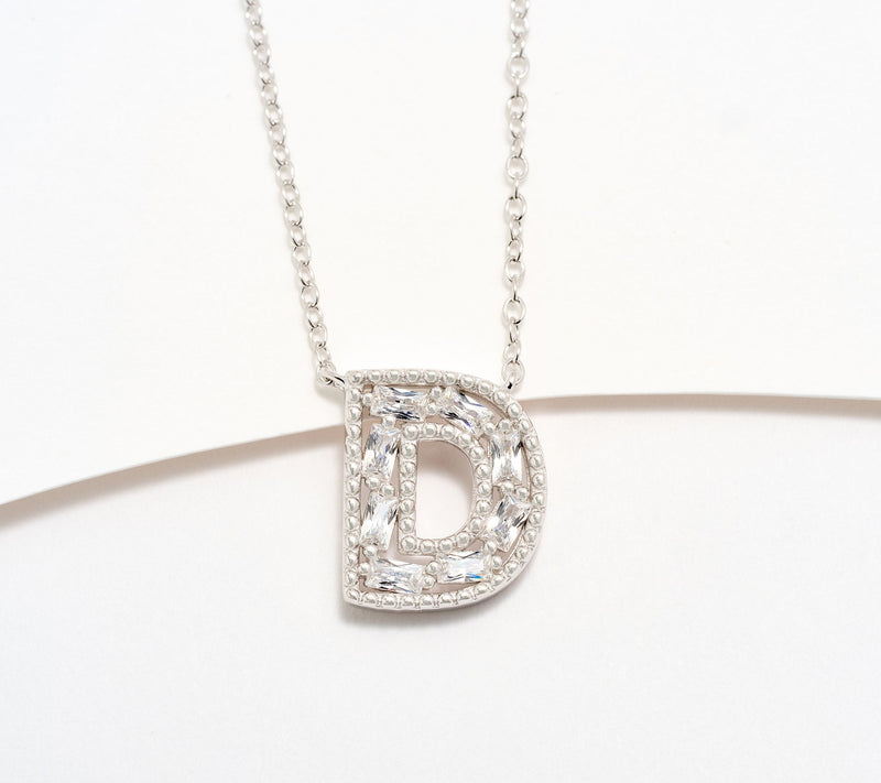 Diamonique Pave Initial Necklace, Sterling Silver — View 34