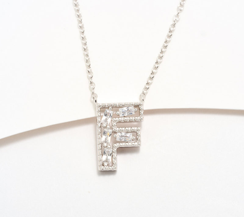 Diamonique Pave Initial Necklace, Sterling Silver — View 36