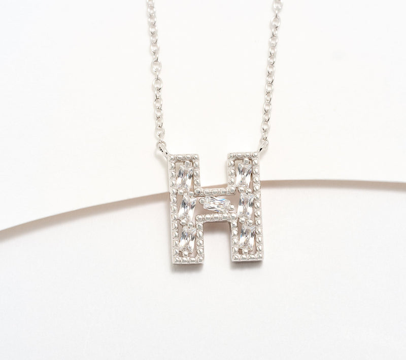 Diamonique Pave Initial Necklace, Sterling Silver — View 38