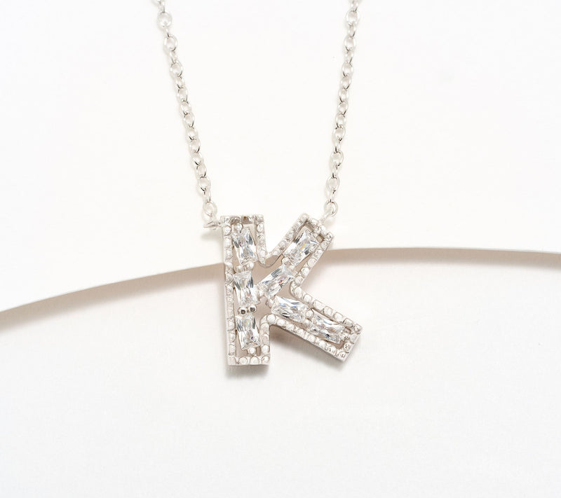 Diamonique Pave Initial Necklace, Sterling Silver — View 41