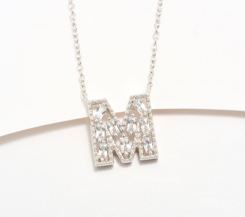 Diamonique Pave Initial Necklace, Sterling Silver — View 43