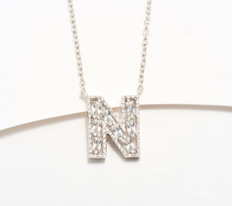 Diamonique Pave Initial Necklace, Sterling Silver — View 44