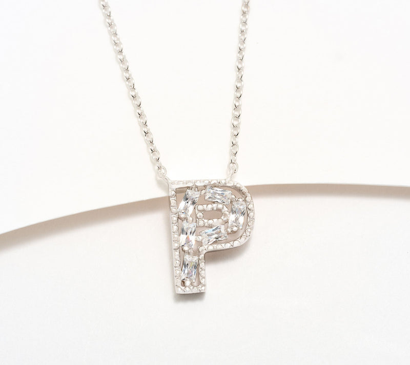 Diamonique Pave Initial Necklace, Sterling Silver — View 46