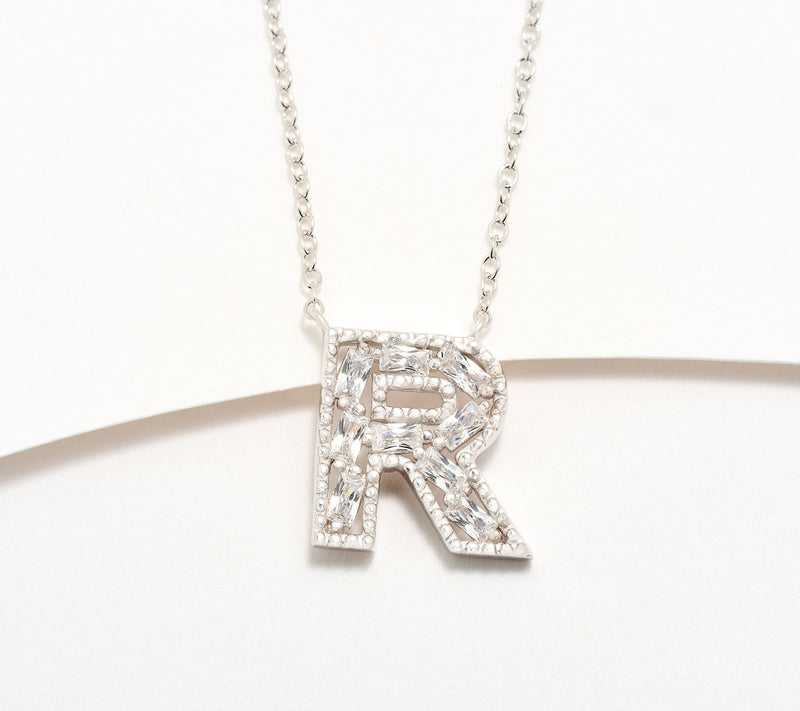 Diamonique Pave Initial Necklace, Sterling Silver — View 48