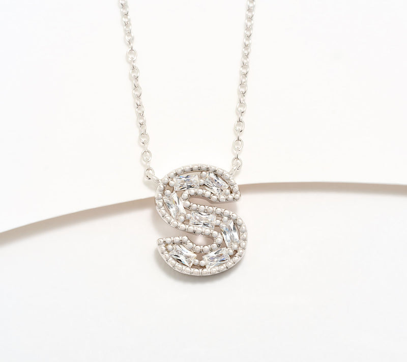 Diamonique Pave Initial Necklace, Sterling Silver — View 49