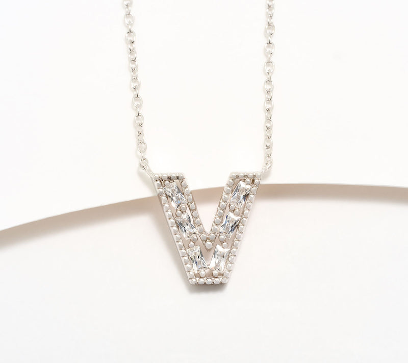 Diamonique Pave Initial Necklace, Sterling Silver — View 52