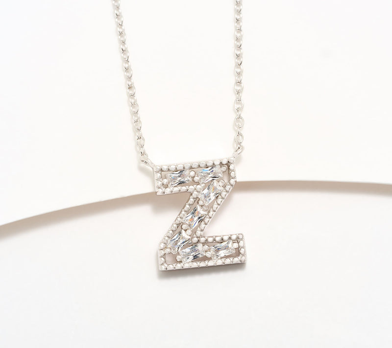 Diamonique Pave Initial Necklace, Sterling Silver — View 56