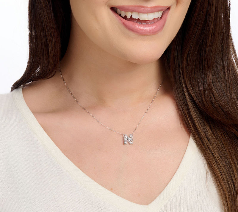 Diamonique Pave Initial Necklace, Sterling Silver — View 4