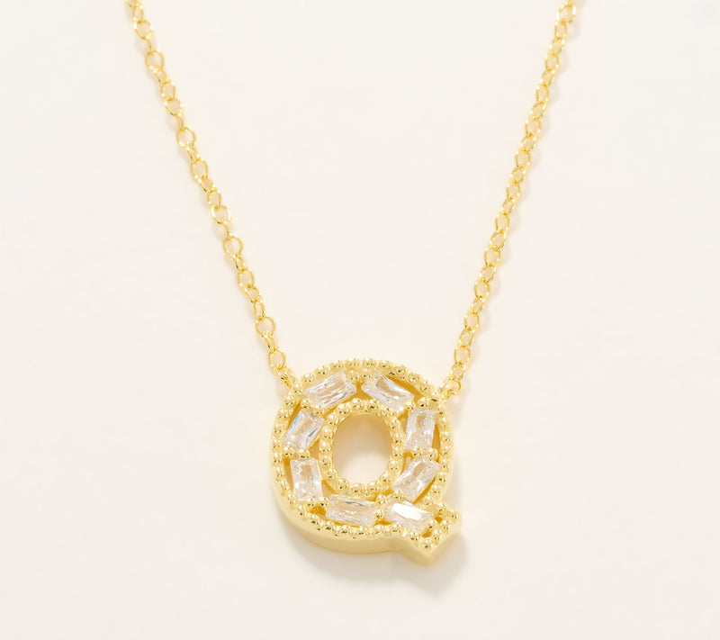 Diamonique Pave Initial Necklace, 14K Plated — Main view