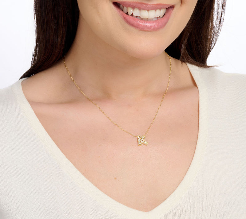 Diamonique Pave Initial Necklace, 14K Plated — View 4