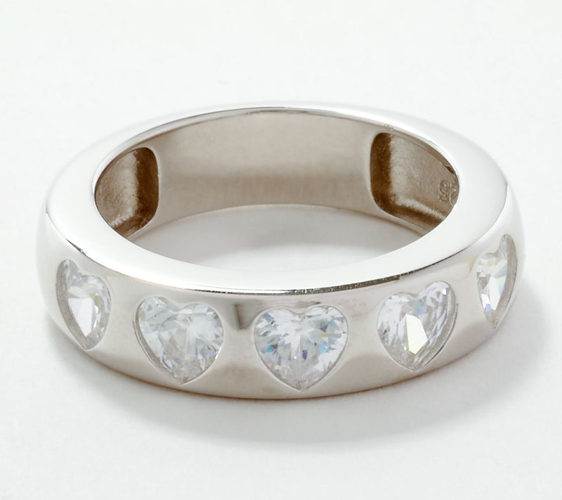 Diamonique x Melissa McGoff Heart Band Ring, Sterling Silver — Main view