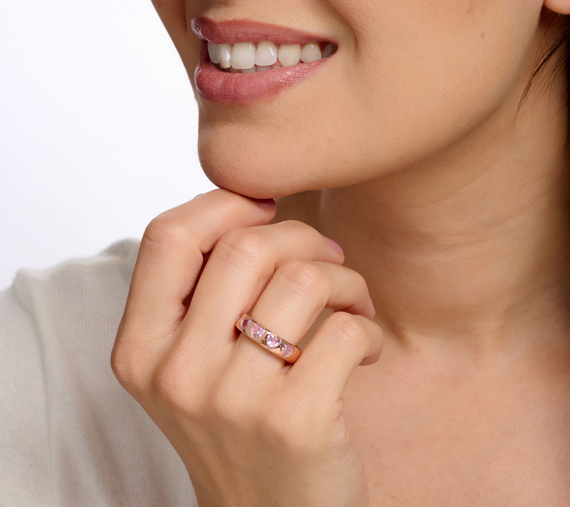 Diamonique x Melissa Mcgoff Heart Band Ring, 14K Rose Gold Plated — View 6