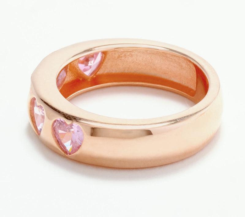 Diamonique x Melissa Mcgoff Heart Band Ring, 14K Rose Gold Plated — View 4