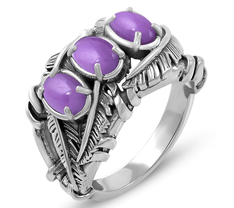 American West Sterling Silver Three Gemstone Feather Ring — View 5