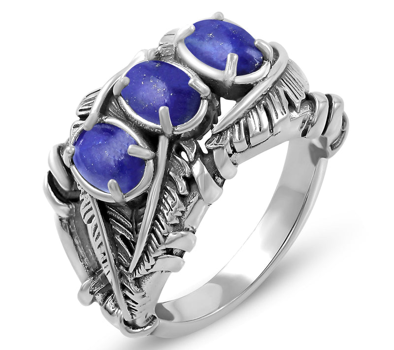 American West Sterling Silver Three Gemstone Feather Ring — View 12