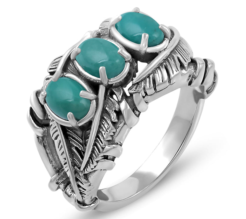 American West Sterling Silver Three Gemstone Feather Ring — View 3
