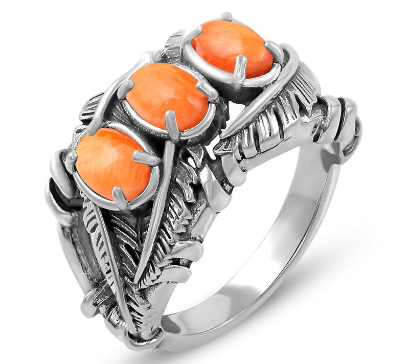 American West Sterling Silver Three Gemstone Feather Ring — View 15