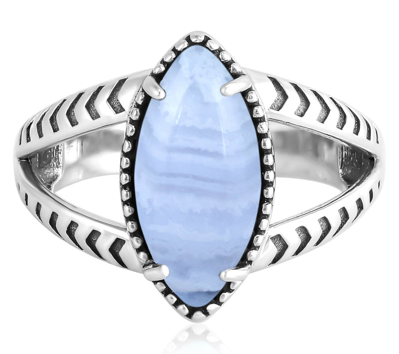 American West Sterling Marquise Gemstone SplitShank Ring — View 6