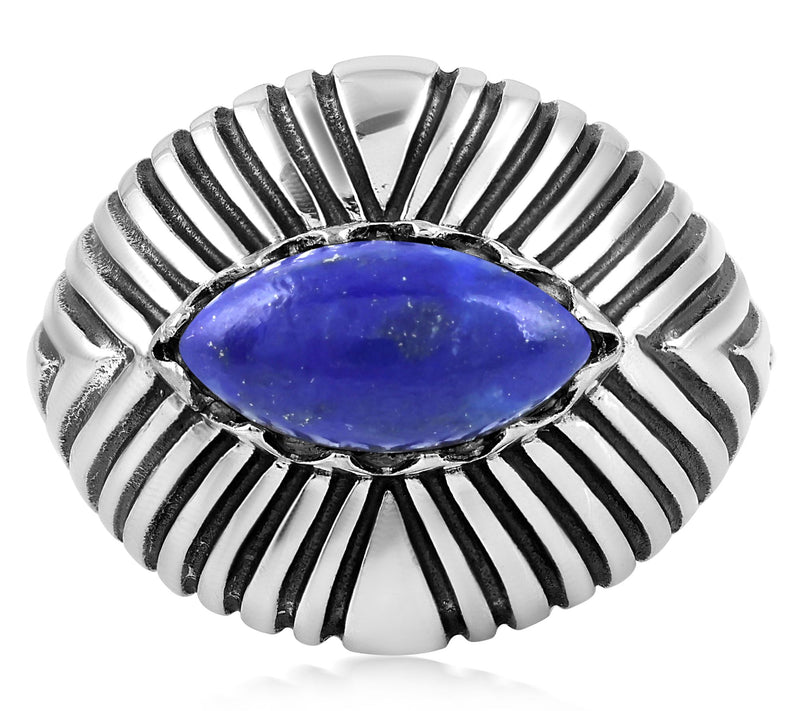 American West Sterling Marquise Gemstone RibbedRing — Main view