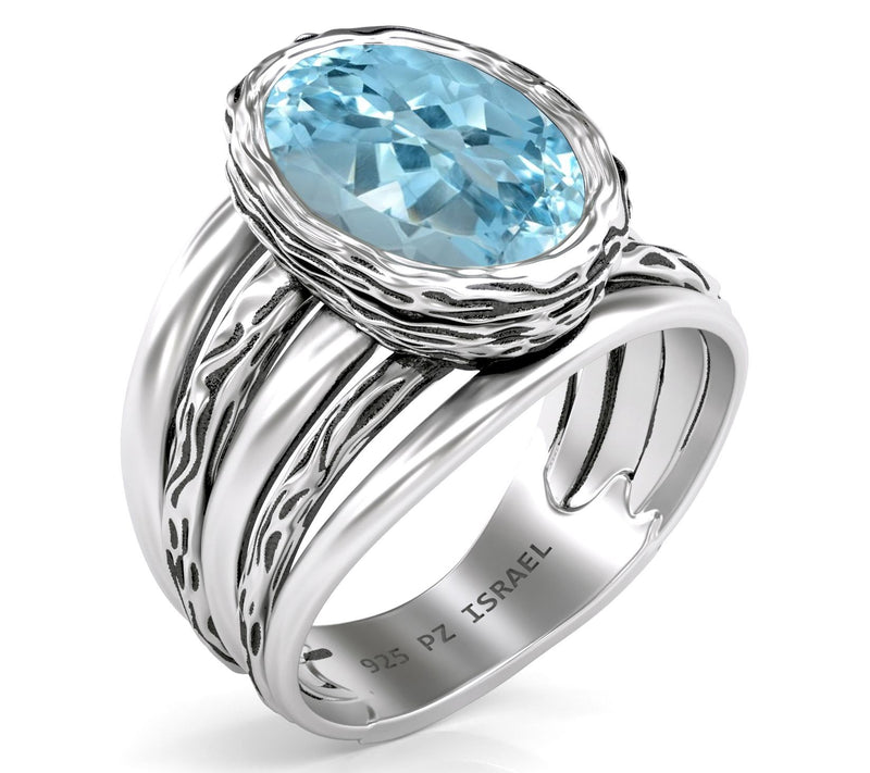 Or Paz Sterling Silver Oval Gemstone Multi- RowTextured Ring — Main view