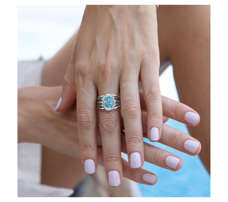 Or Paz Sterling Silver Oval Gemstone Multi- RowTextured Ring — View 3