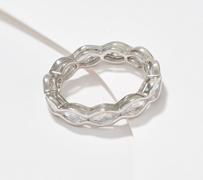 Diamonique Classics Wave Band Ring, Sterling Silver — View 6